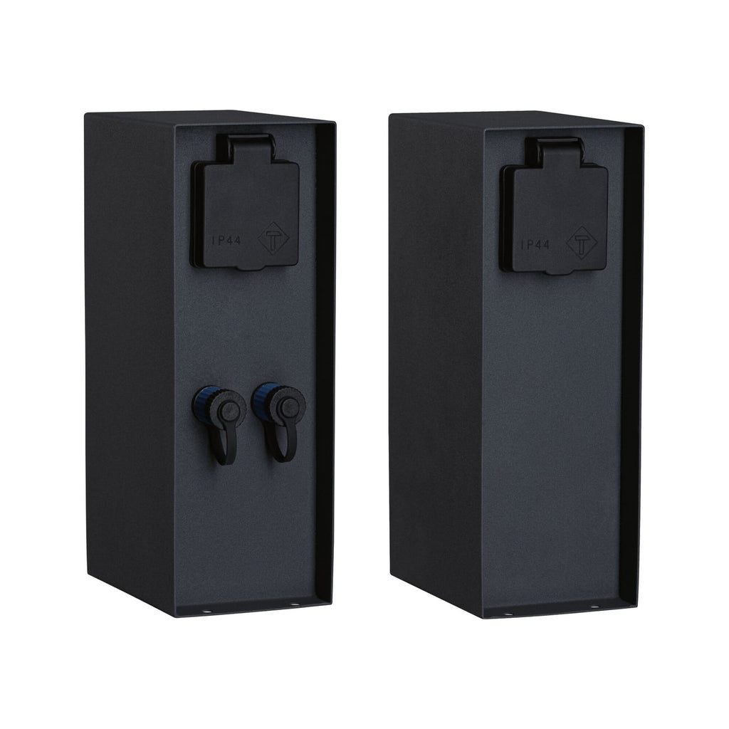 Plug & Shine stikkontaktstolpe Rio antrasitt IP44 detalj av stikkontakter