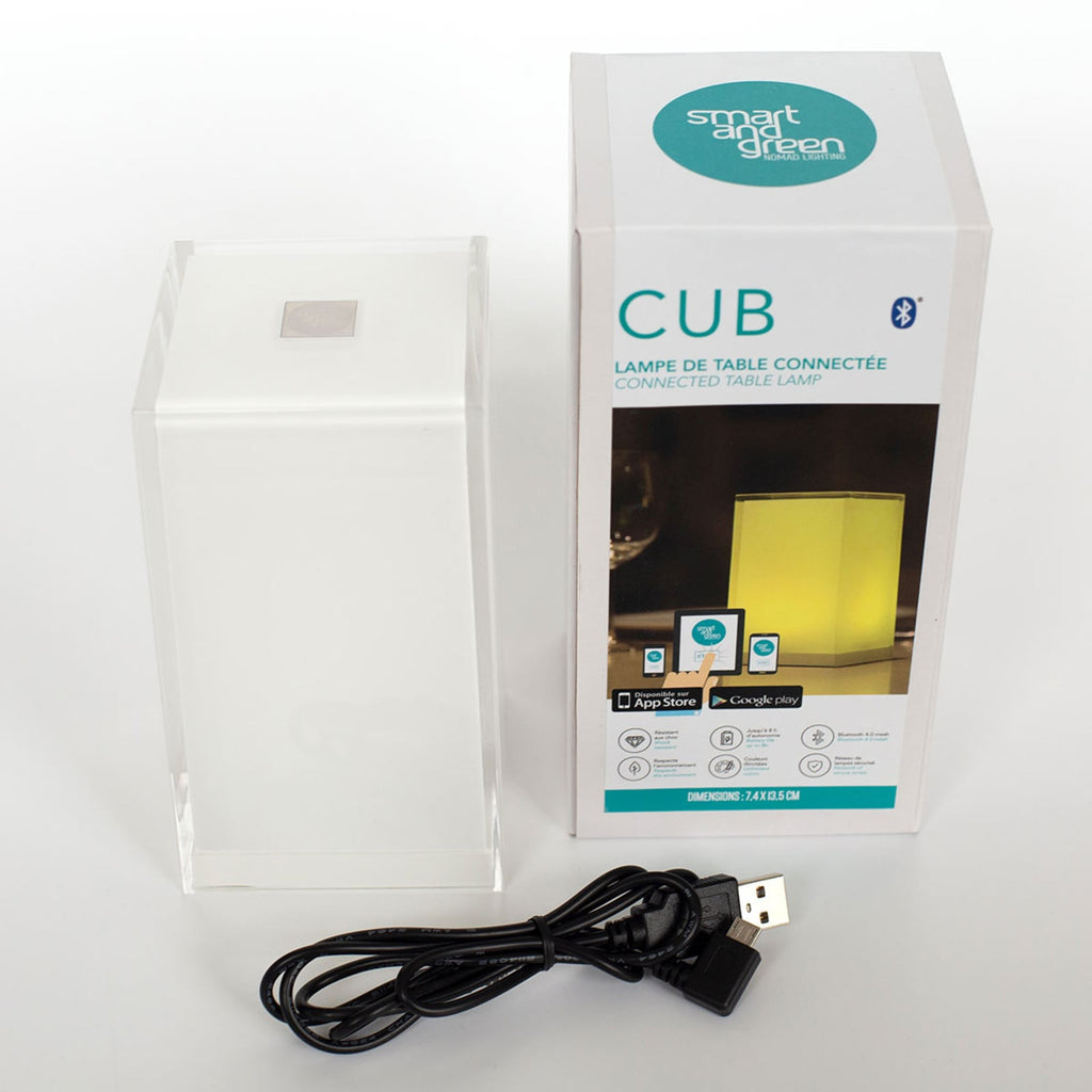 Portabel bordlampe Cub appstyrt RGBW dimbar IP44 med USB-ladekabel