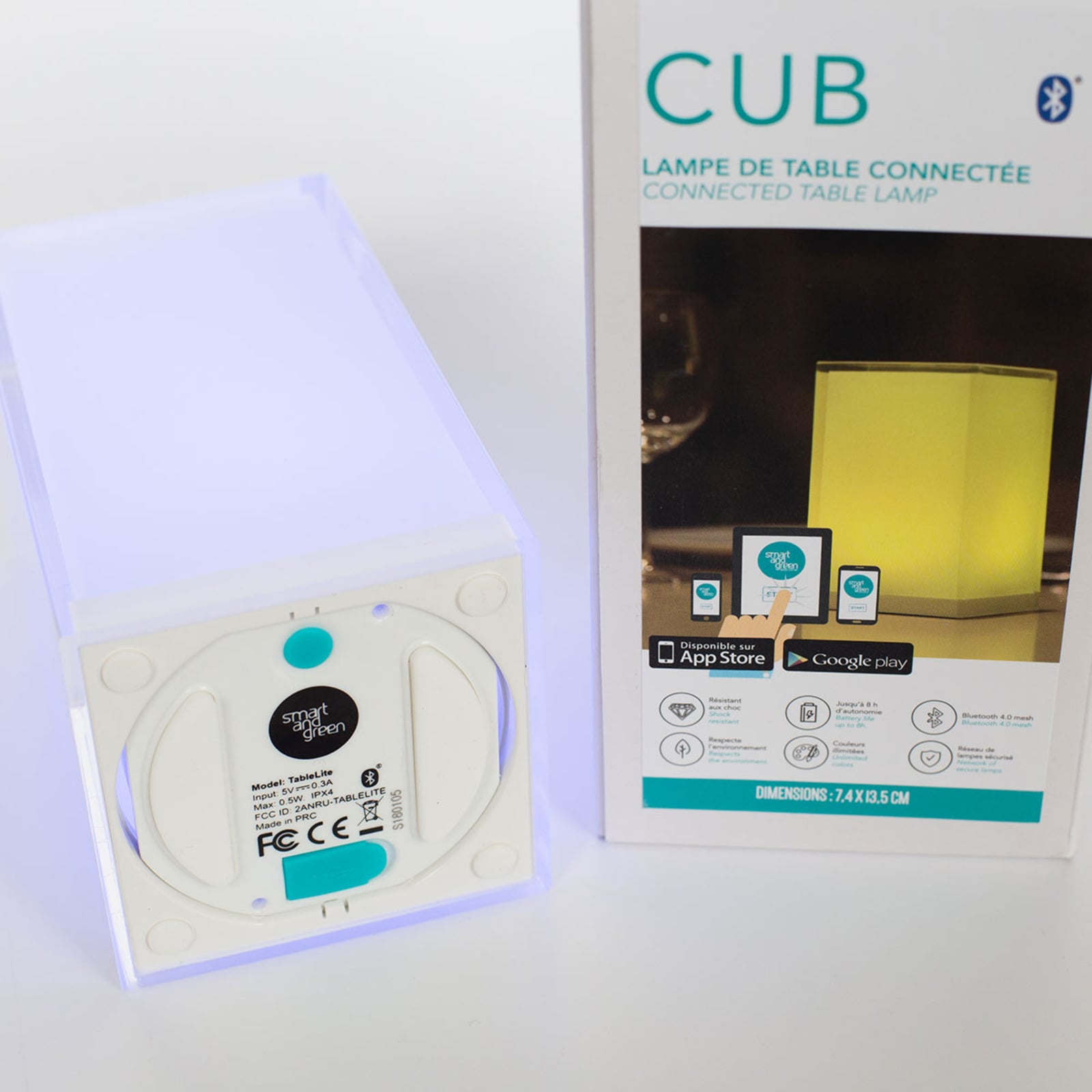 Portabel bordlampe Cub appstyrt RGBW dimbar IP44 appstyring skjermbilde