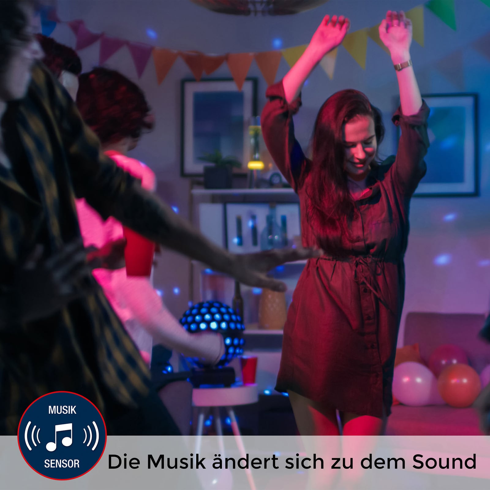 RGB LED-lyshjul med musikksensor svart Ø12,5 cm Briloner lyser i mørket
