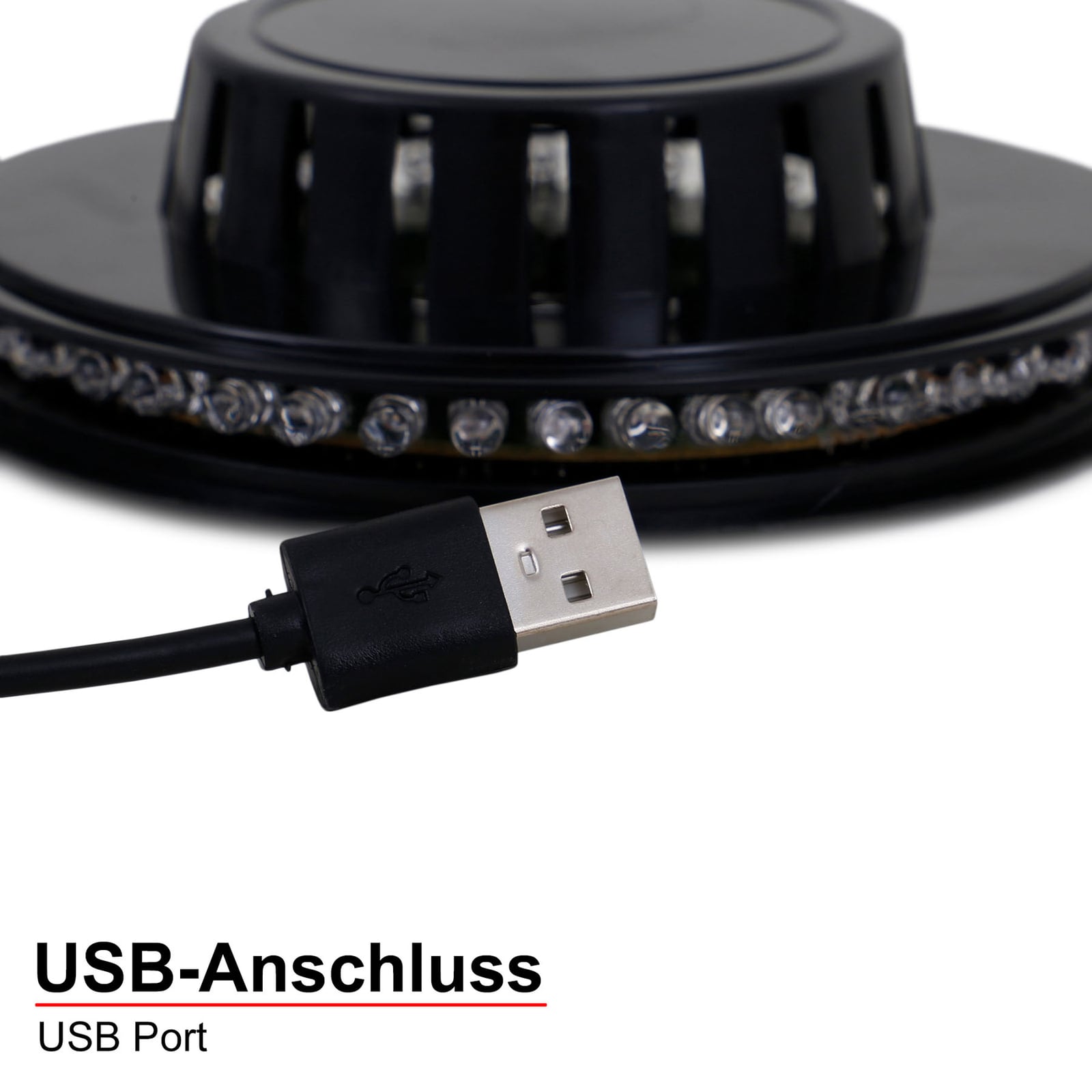 Nærbilde av RGB LED-lyshjul med musikksensor svart Ø12,5 cm Briloner