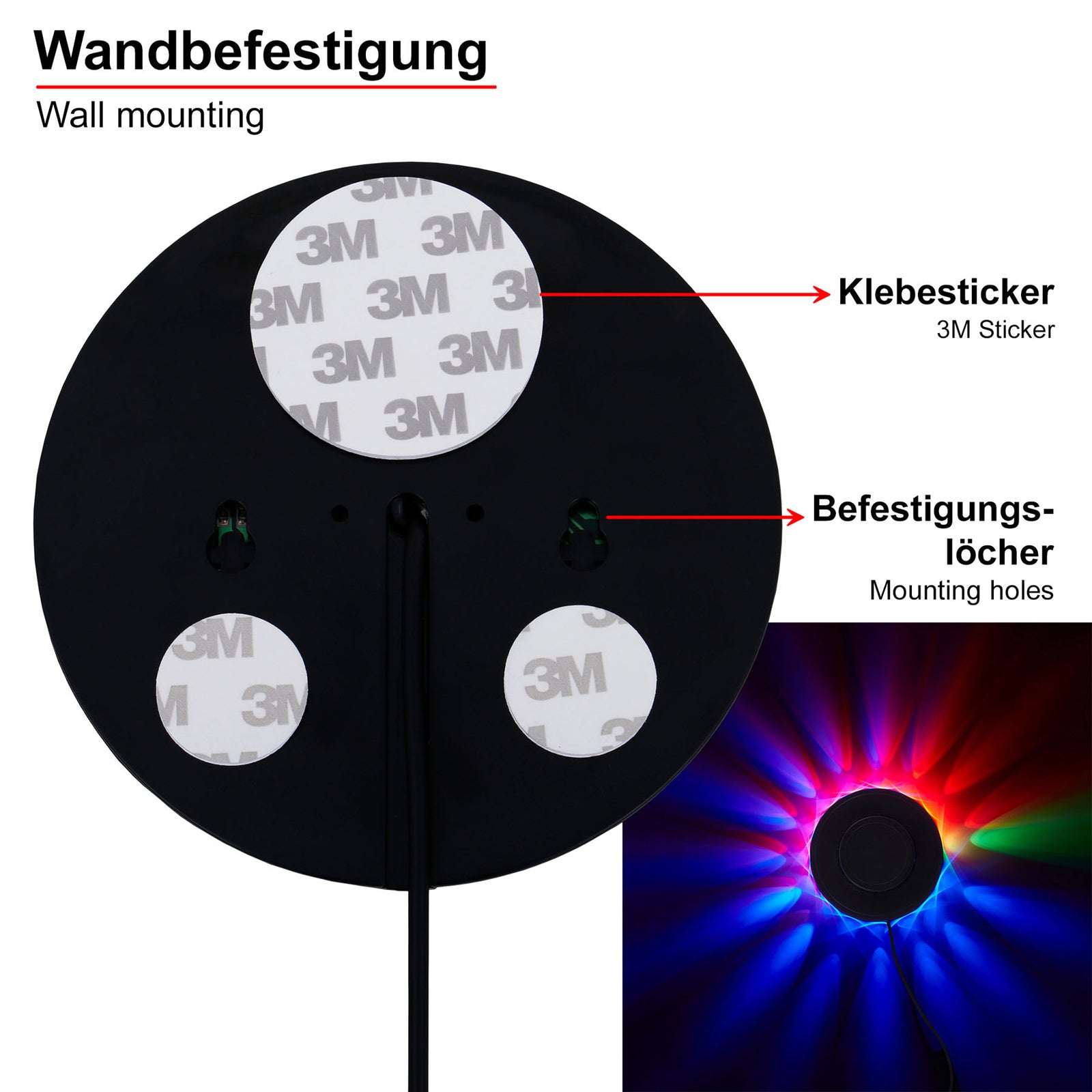 USB-kabel til RGB LED-lyshjul med musikksensor svart Ø12,5 cm Briloner