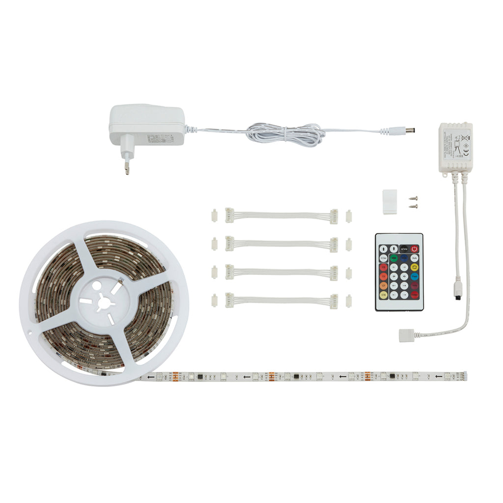 RGB LED-stripe 5m dimbar med fjernkontroll 164 funksjoner - Briloner montert bak TV