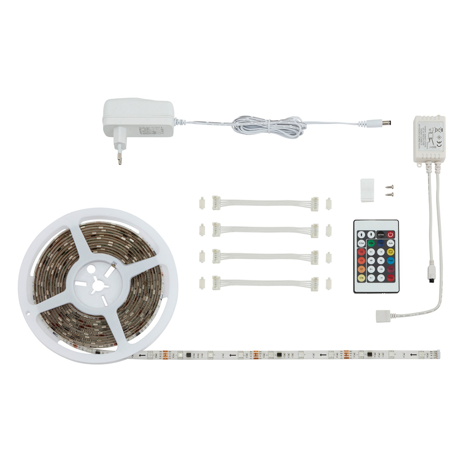 RGB LED-stripe 5m dimbar med fjernkontroll 164 funksjoner - Briloner montert bak TV
