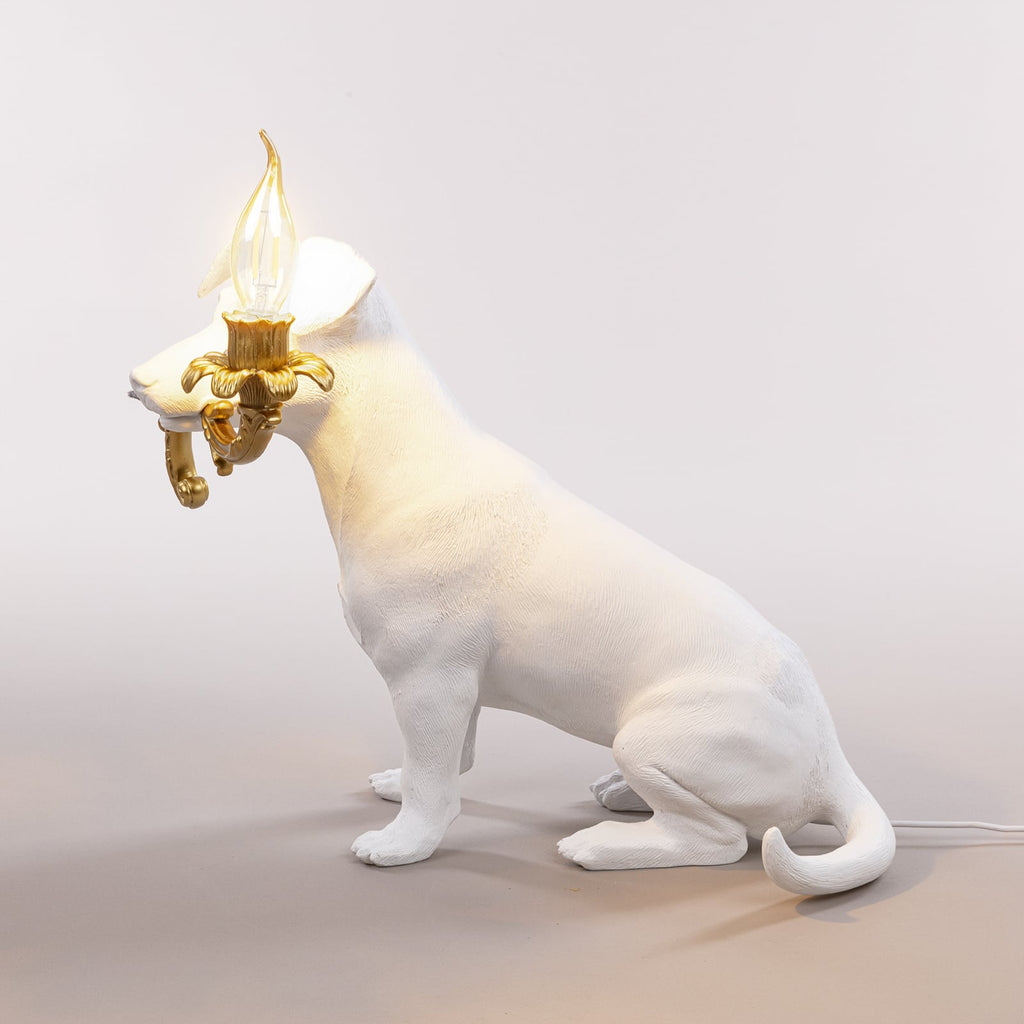Nærbilde av Rio Lamp LED dekorativ bordlampe hund hvit E14