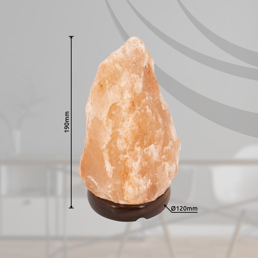 Saltkrystall-bordlampe Stone naturfarget Ø12 cm montert på bord