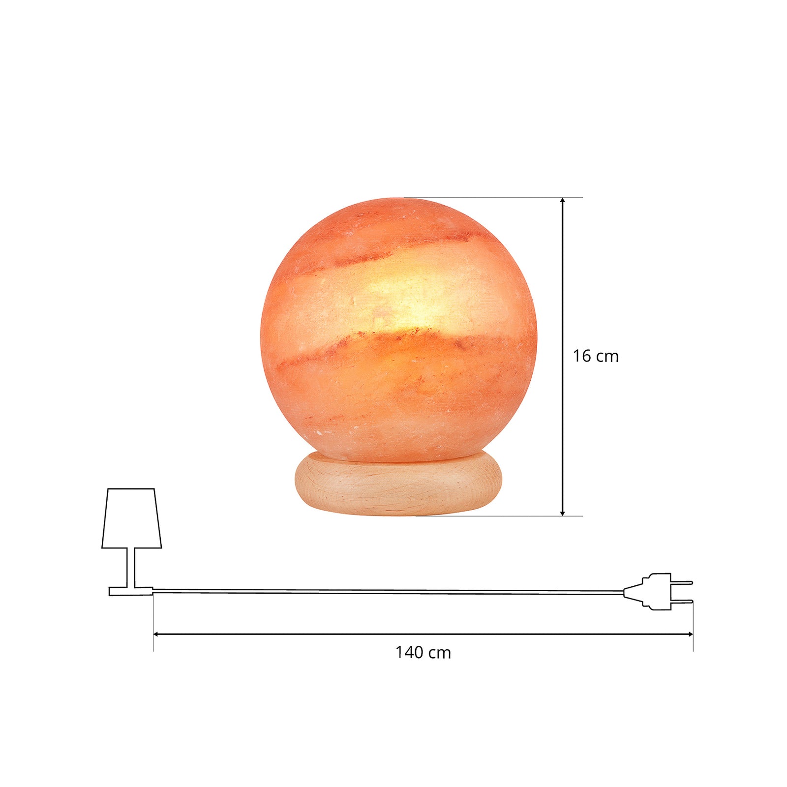Saltlampe kuleform med tresokkel E14 Ø16 cm komplett produktbilde