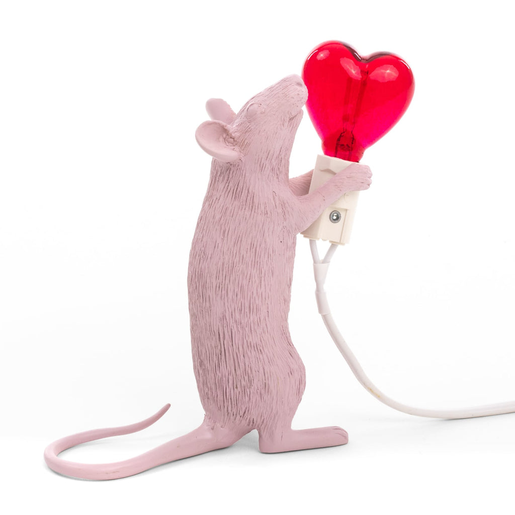 Montert SELETTI Mouse Lamp Valentine dekorlampe USB hvit/rød E14 i rom