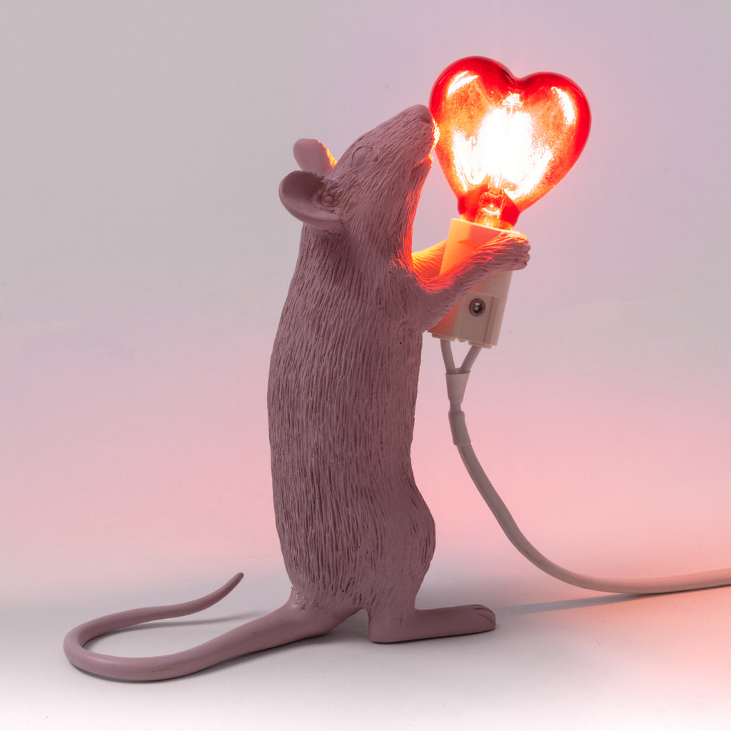 SELETTI Mouse Lamp Valentine dekorlampe USB hvit/rød E14 detalj av musfigur