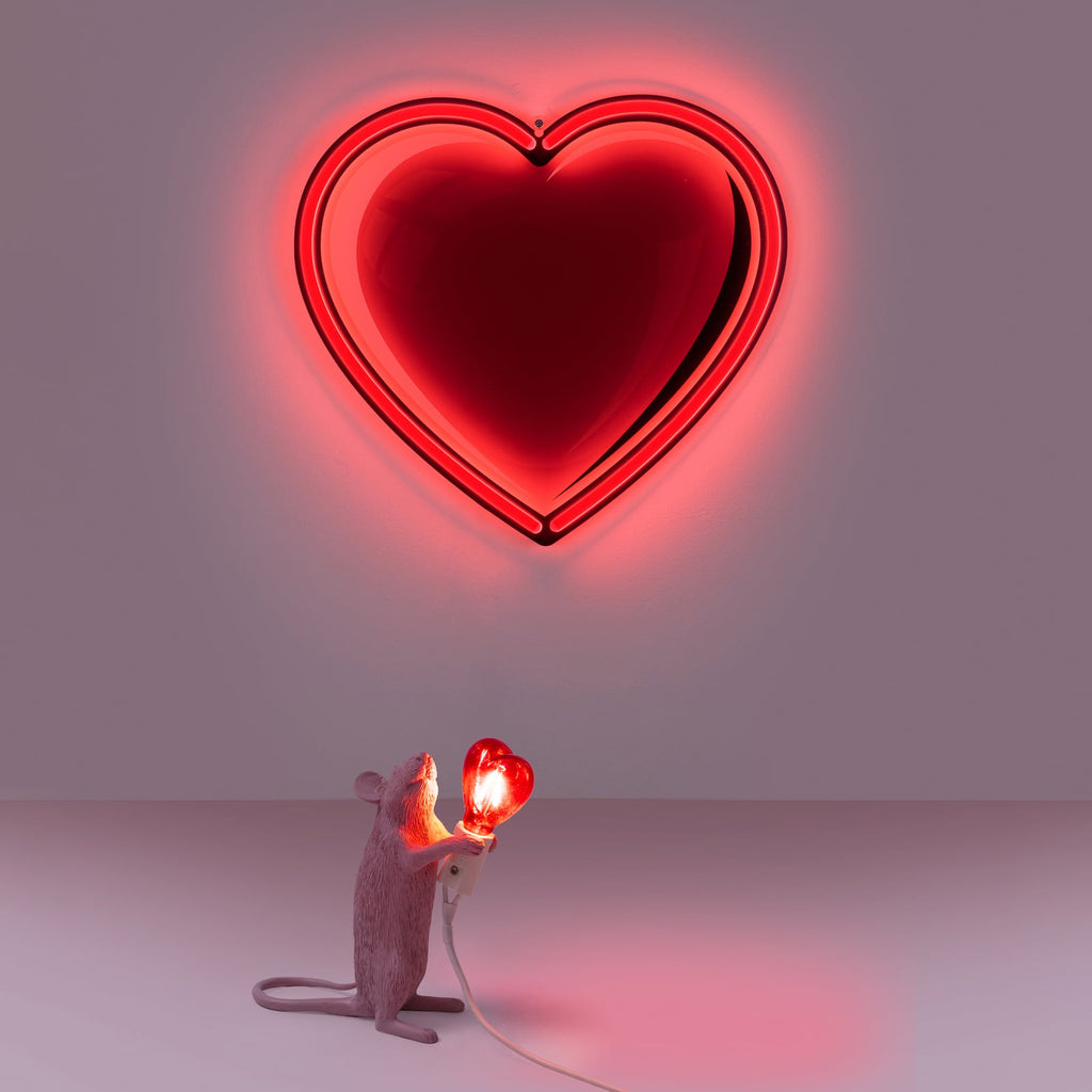 SELETTI Mouse Lamp Valentine dekorlampe USB hvit/rød E14 lysdetalj