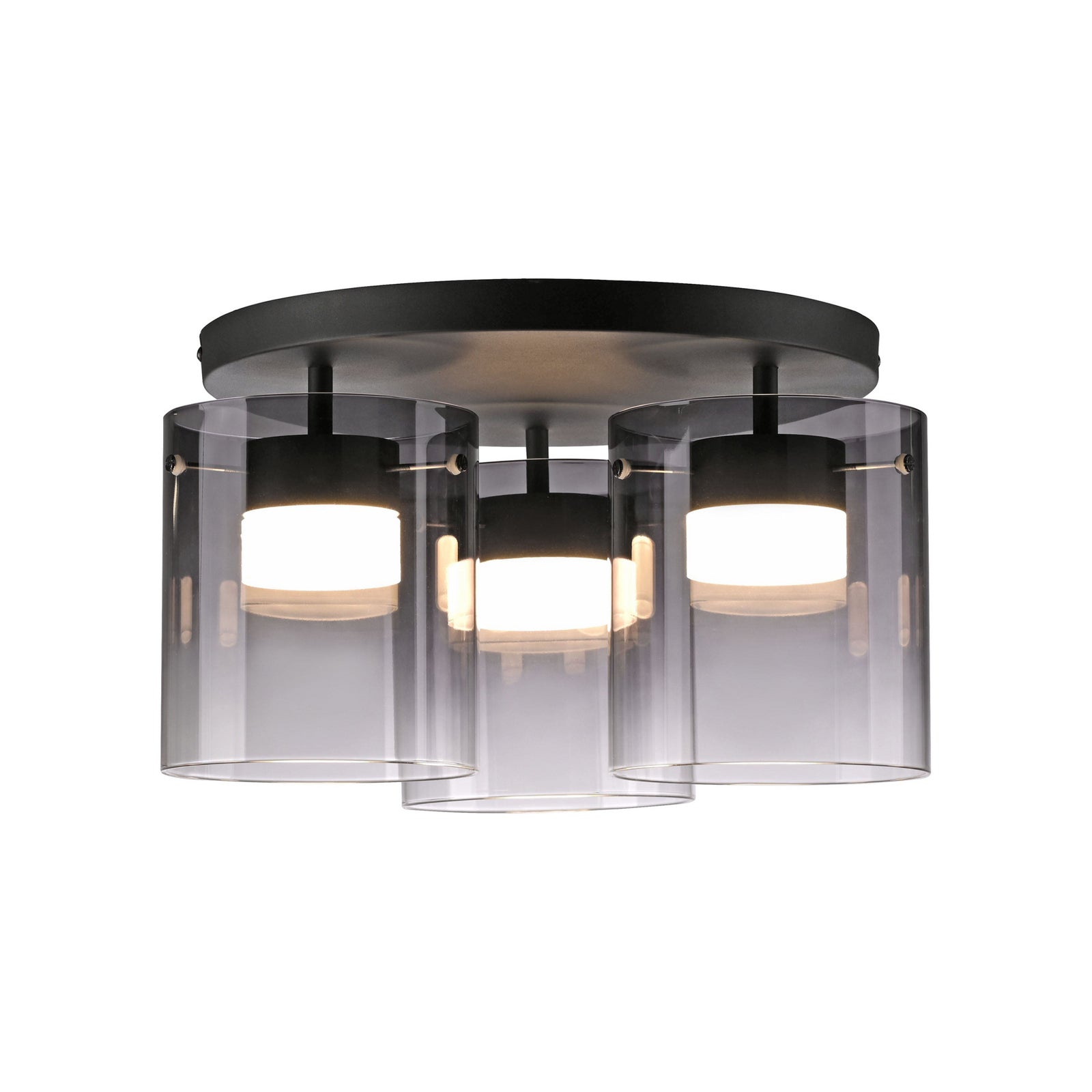 Sidebilde av LED taklampe Elio 3-lys røykglass dimbar
