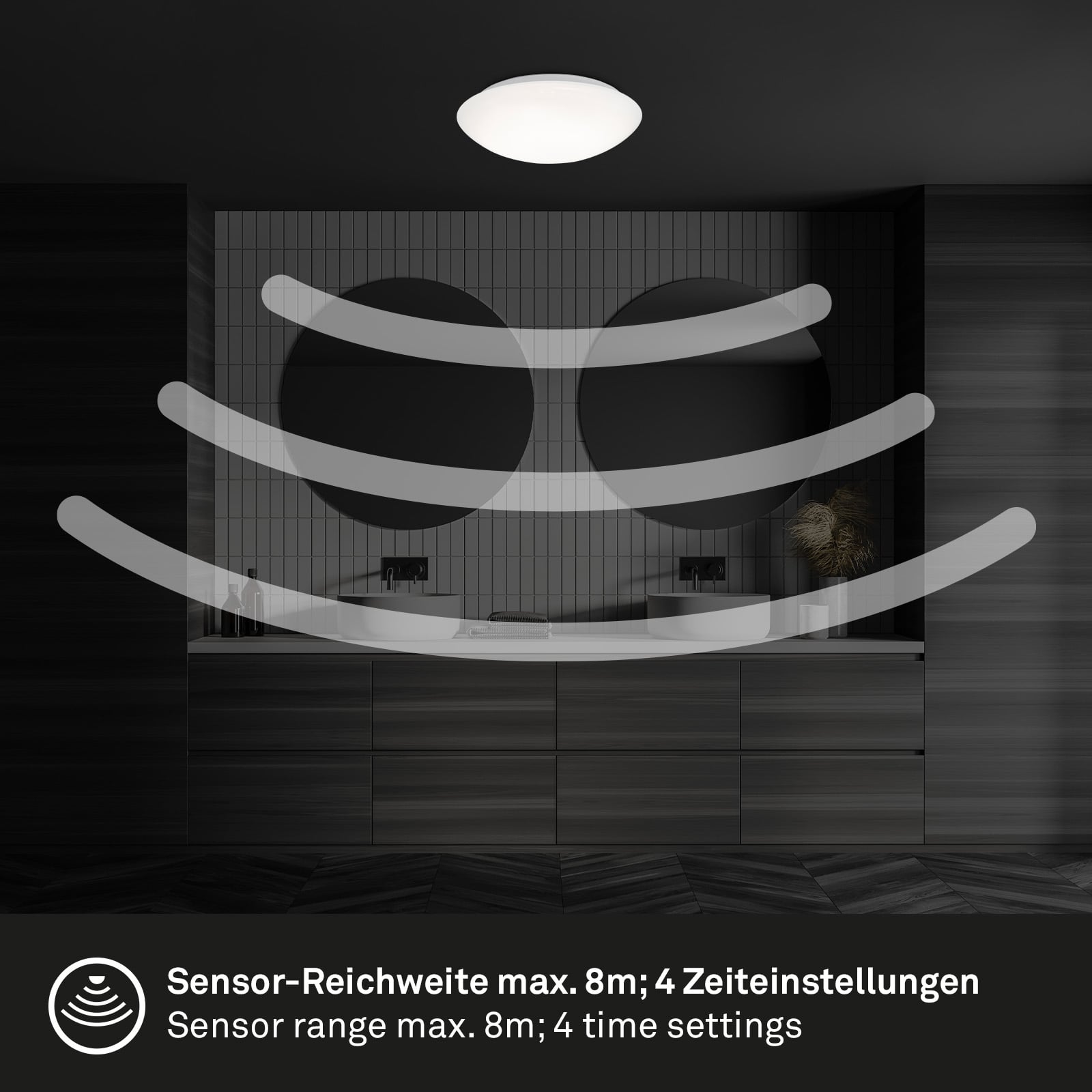 Sidevisning av LED taklampe Elipso med bevegelsessensor
