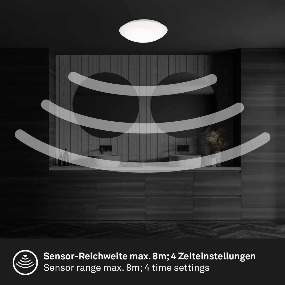 Sidevisning av LED taklampe Elipso med bevegelsessensor