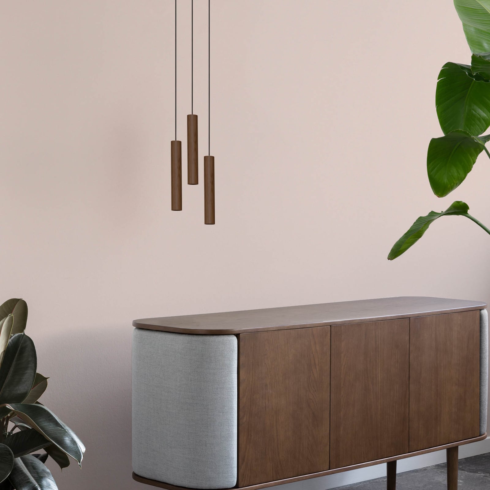 Skandinavisk design av LED pendellampe Chimes Tall mørk eik