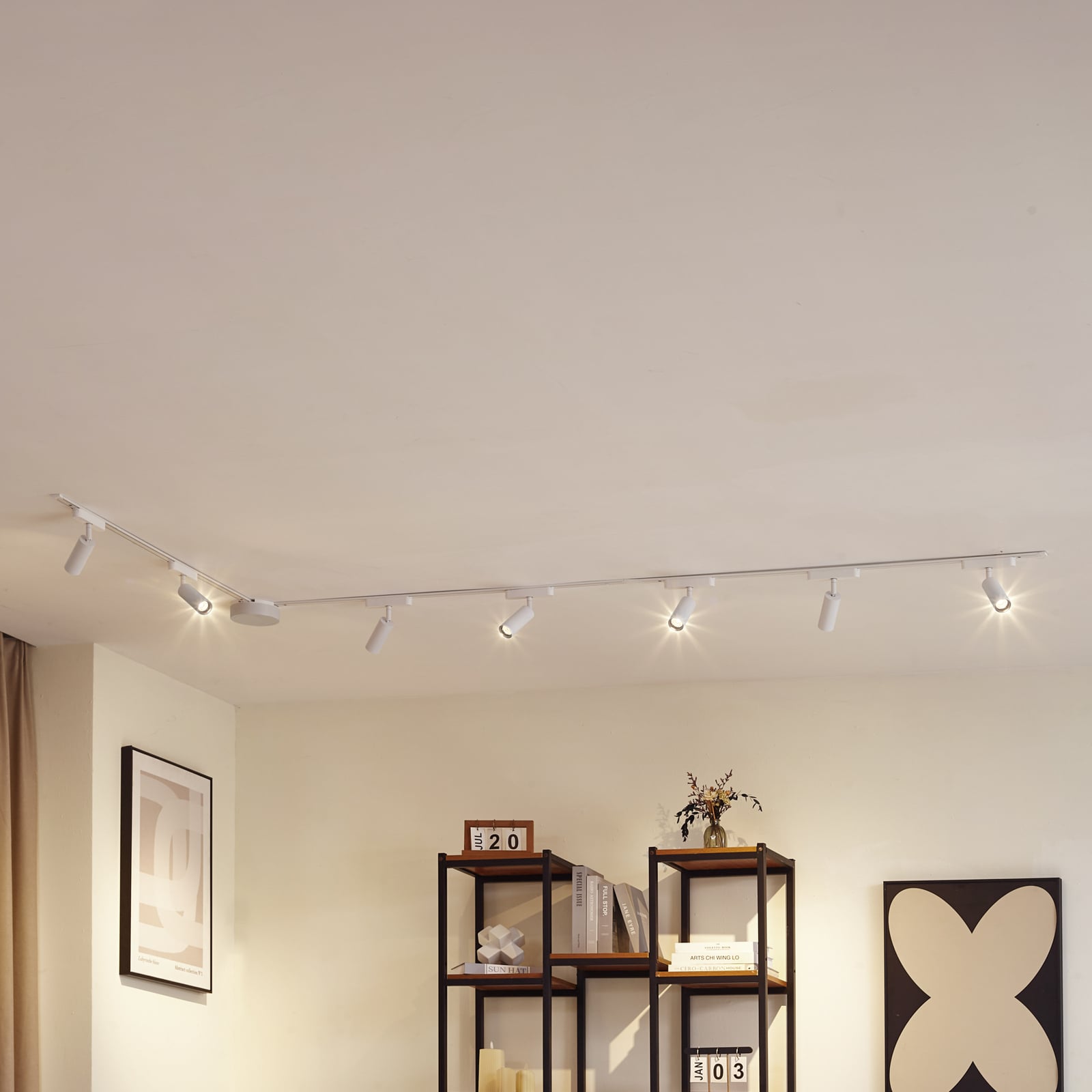 Skinnesystem Lumaro 48V 7 LED-spotter dimbar CCT hvit 309 cm forfra