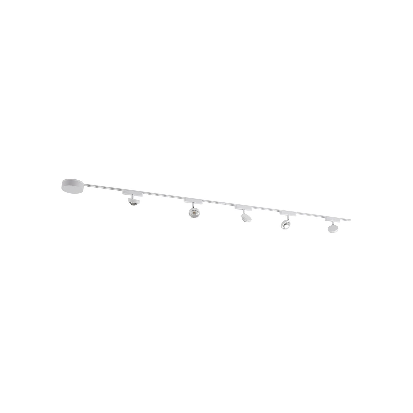 Skinnesystem Lumaro 5 spotter hvit Ø7 cm CCT dimbar montert i rom