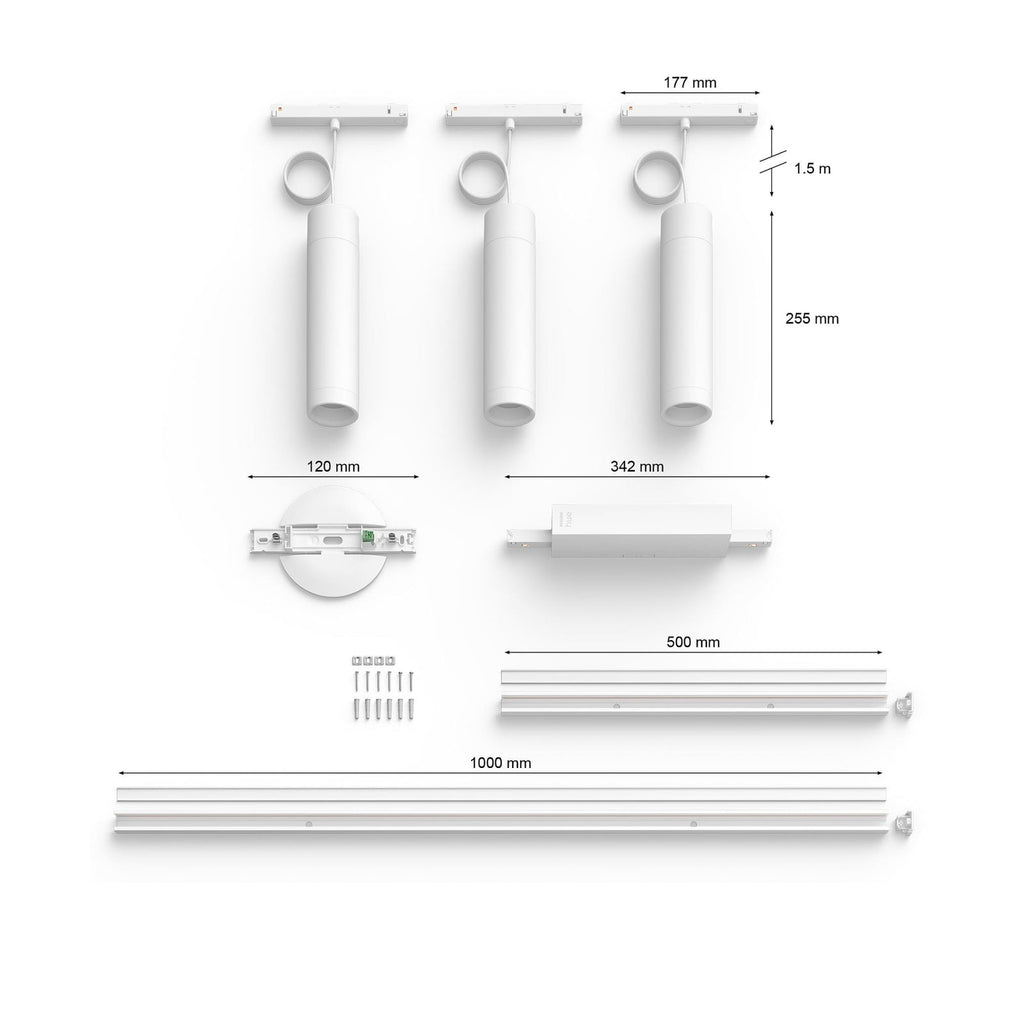 Nærbilde av lampehode på Skinnesystem Perifo 3 LED-pendler dimbar RGB hvit - Philips Hue