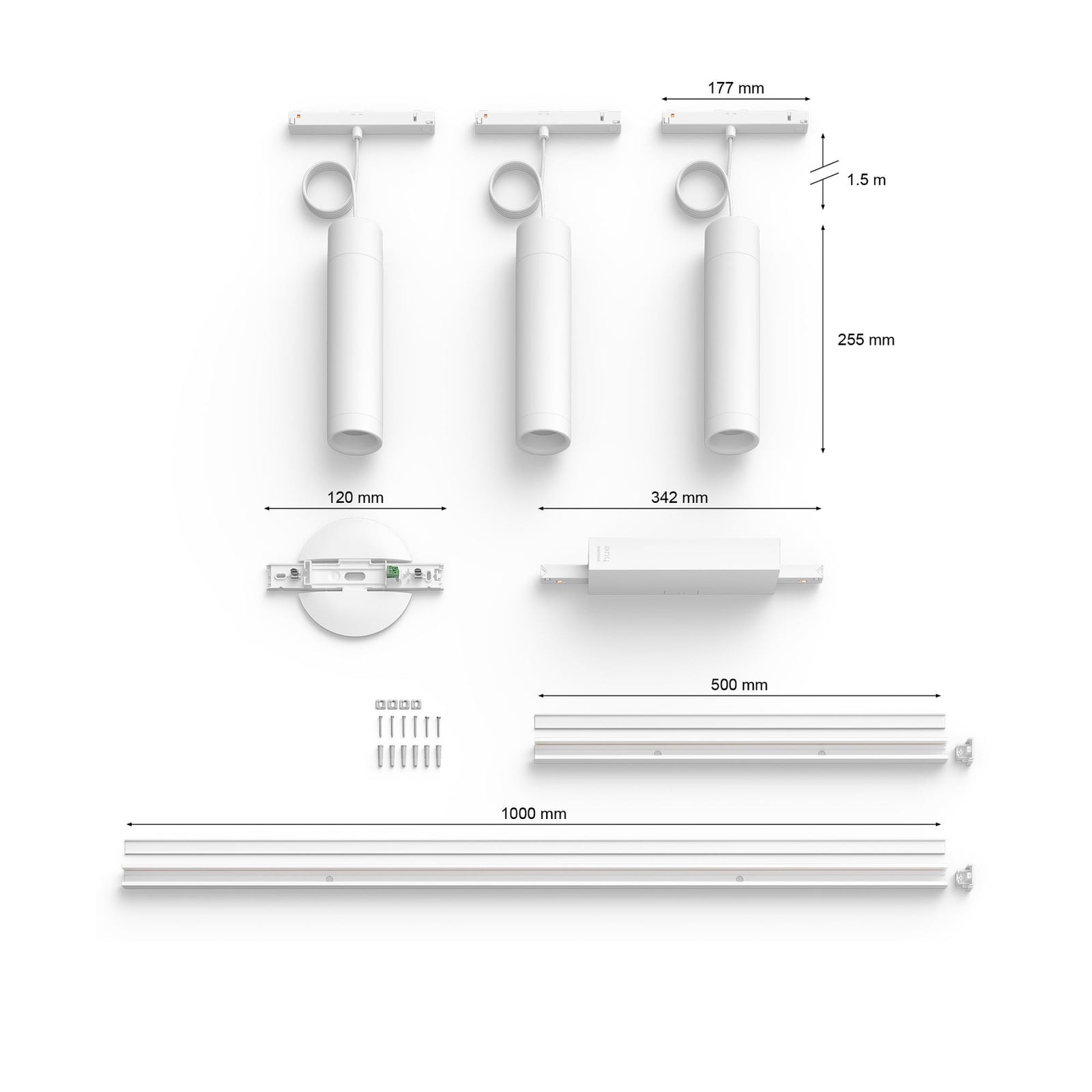 Nærbilde av lampehode på Skinnesystem Perifo 3 LED-pendler dimbar RGB hvit - Philips Hue