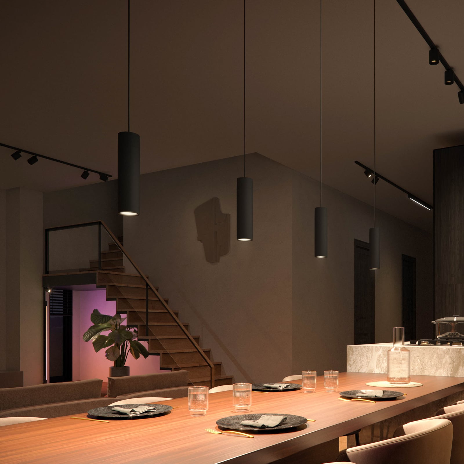 Skinnesystem Perifo 3 LED-pendler dimbar RGB svart med dimmer