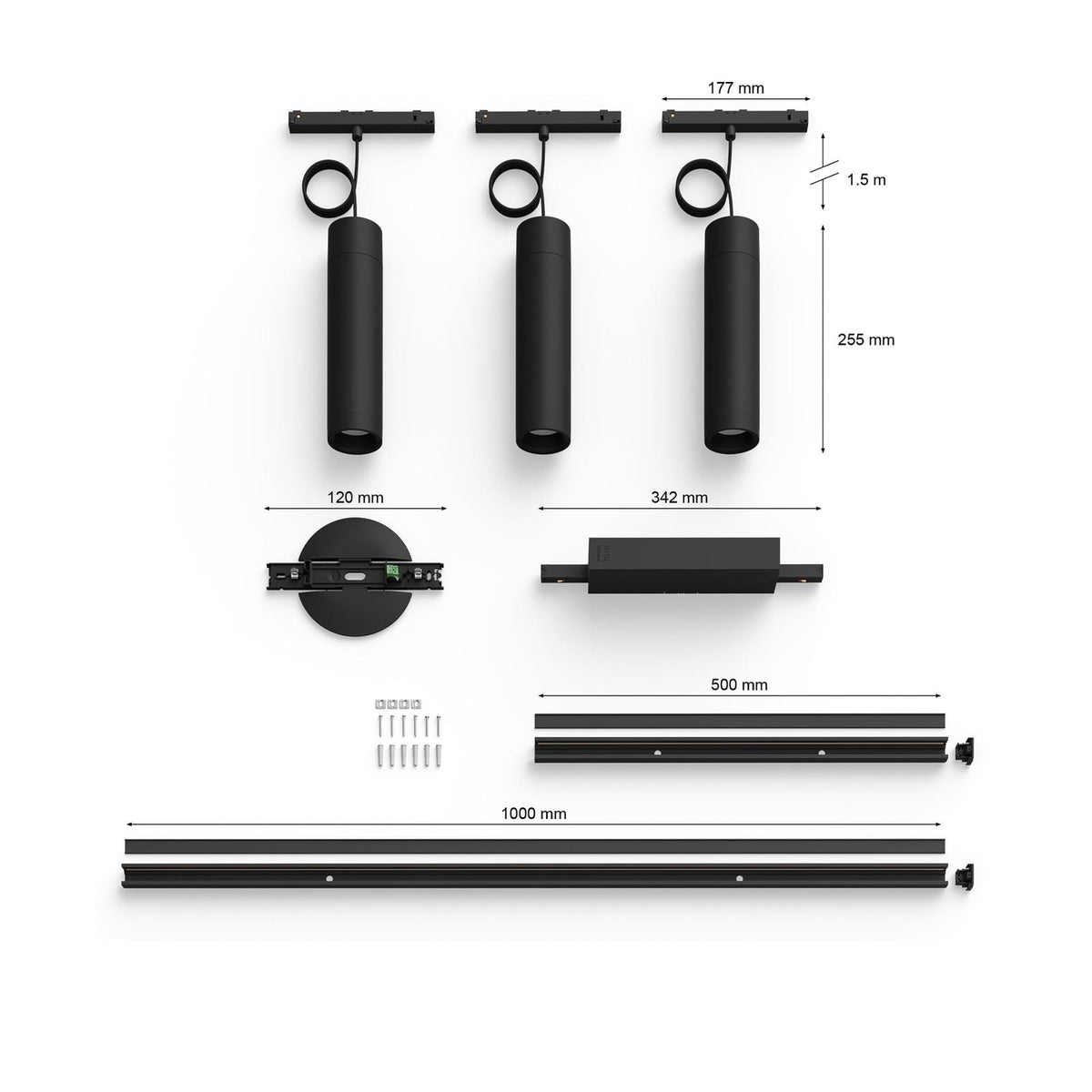 Montert Skinnesystem Perifo 3 LED-pendler dimbar RGB svart i stue