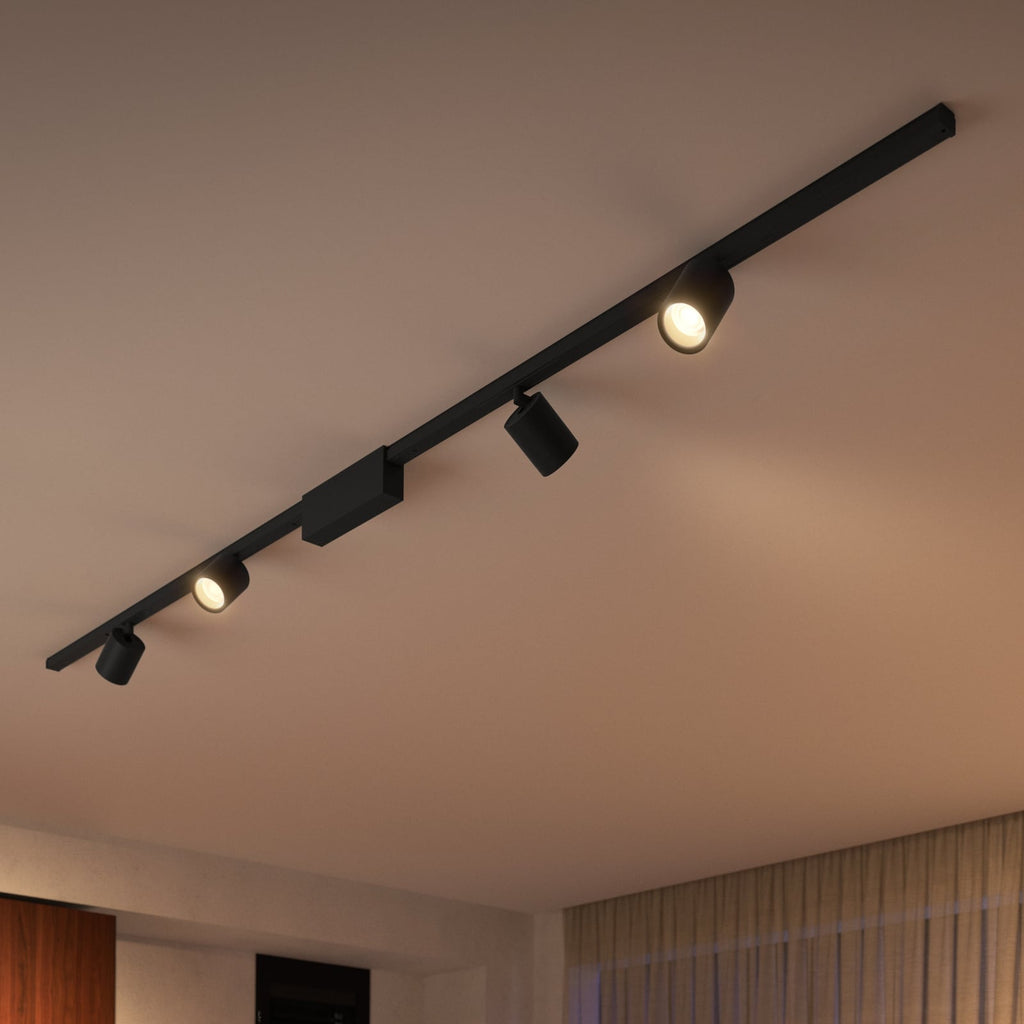 Skinnesystem Perifo 4x spot svart dimbar RGB - Philips Hue forfra