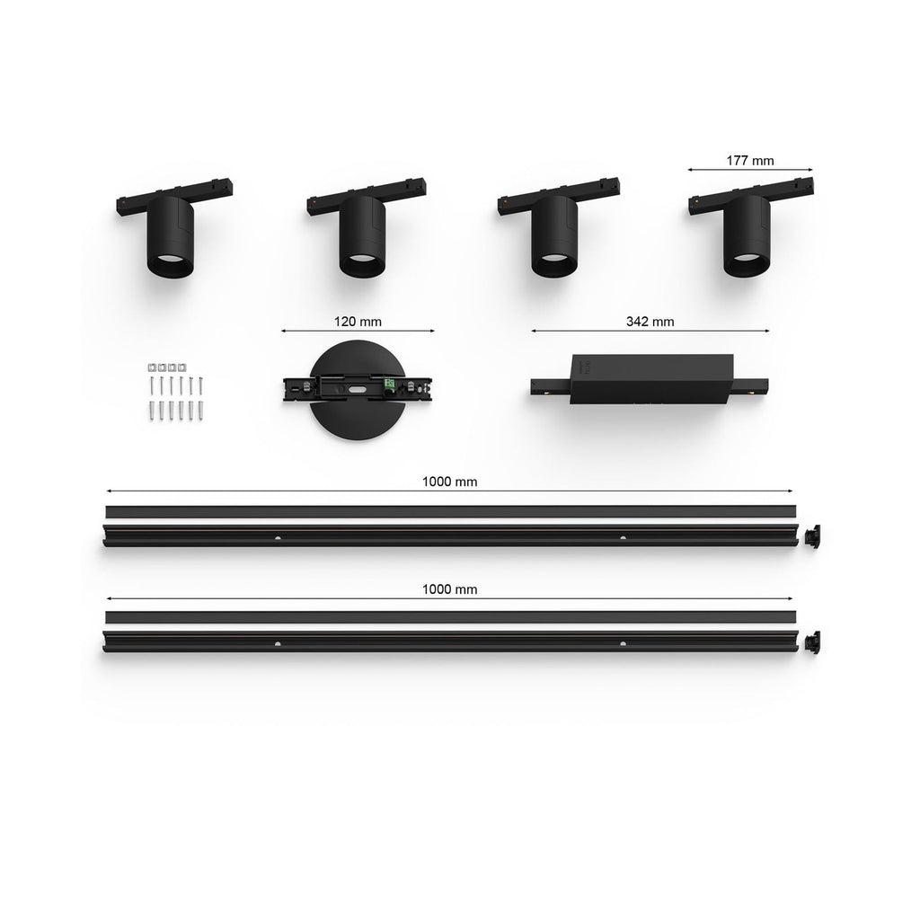 Skinnesystem Perifo 4x spot svart dimbar RGB - Philips Hue monteringsdetalj
