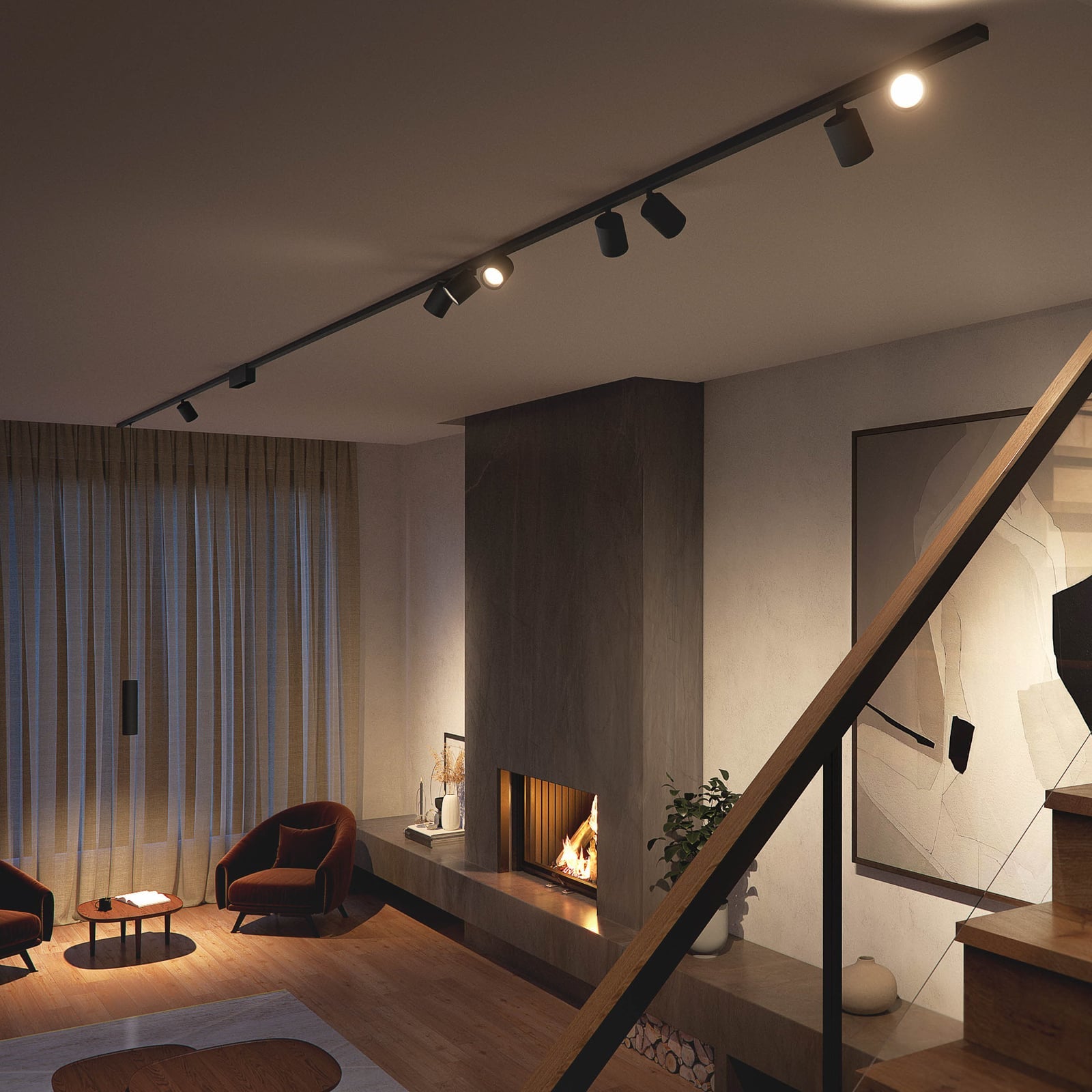 Skinnesystem Perifo 4x spot svart dimbar RGB - Philips Hue lysfargevalg