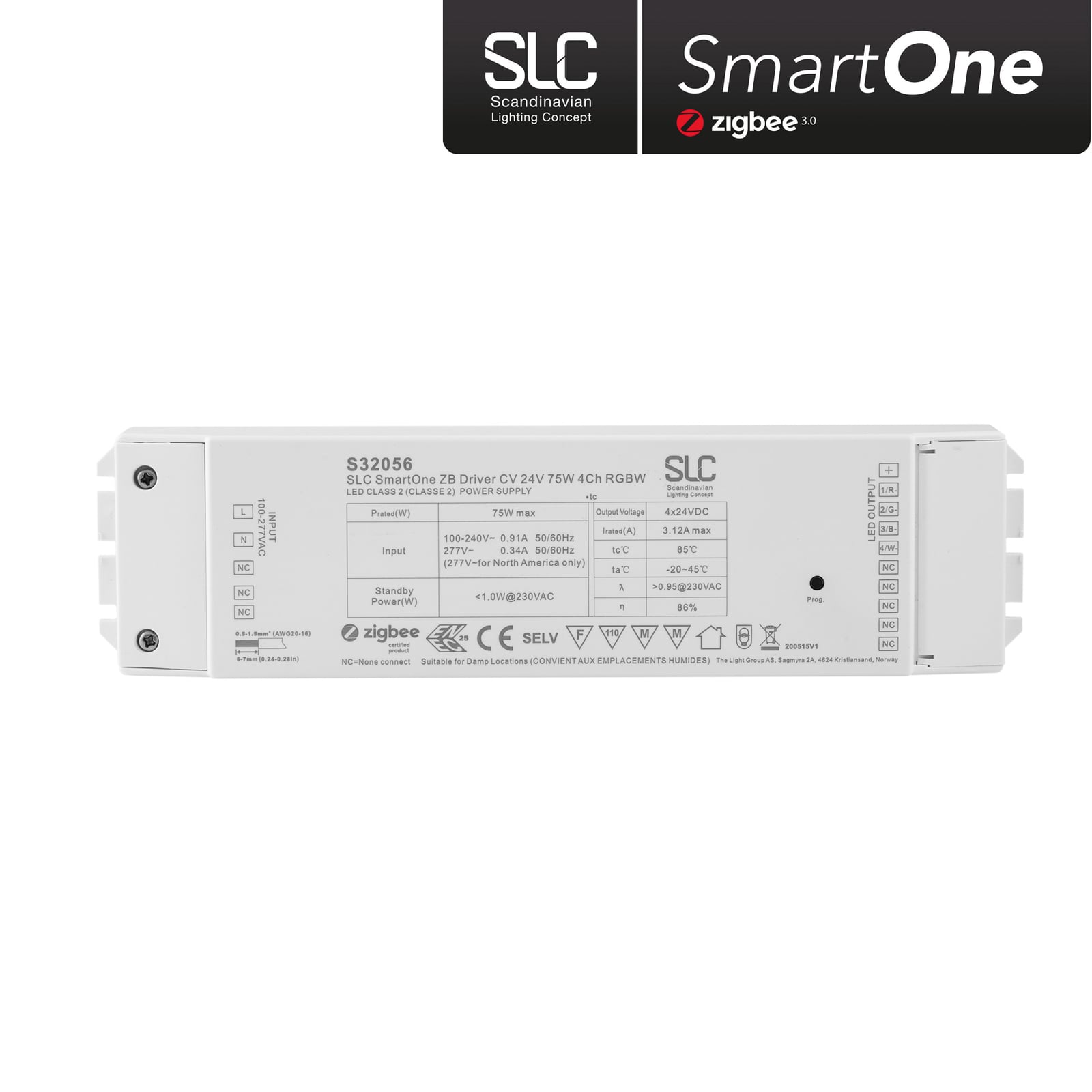 SLC SmartOne LED-driver Zigbee 24V 75W PWM RGBW dimbar forfra
