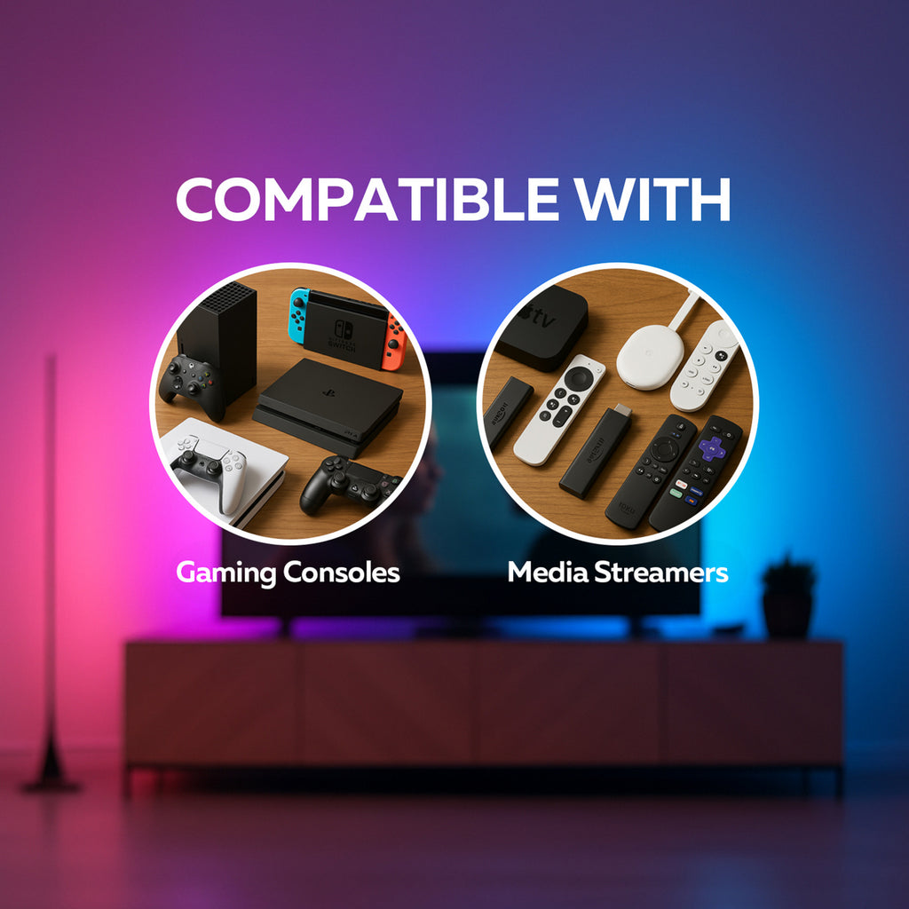 Oversikt over hele Smart HDMI Sync Box sett med LED-stripe RGBW 250 cm - Calex