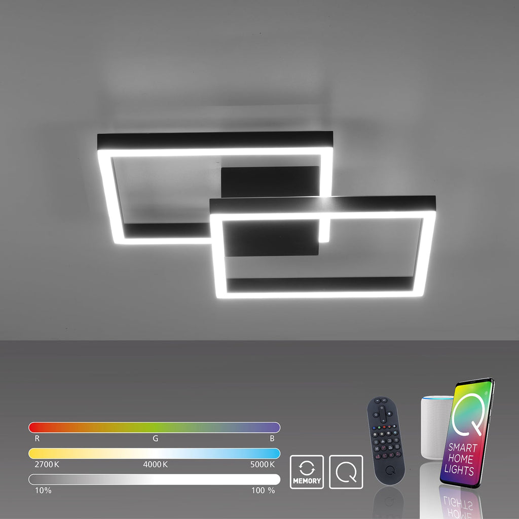 Smart hjem integrasjon med LED taklampe Q-MARKO 2-lys dimbar CCT RGB 53,5 cm svart