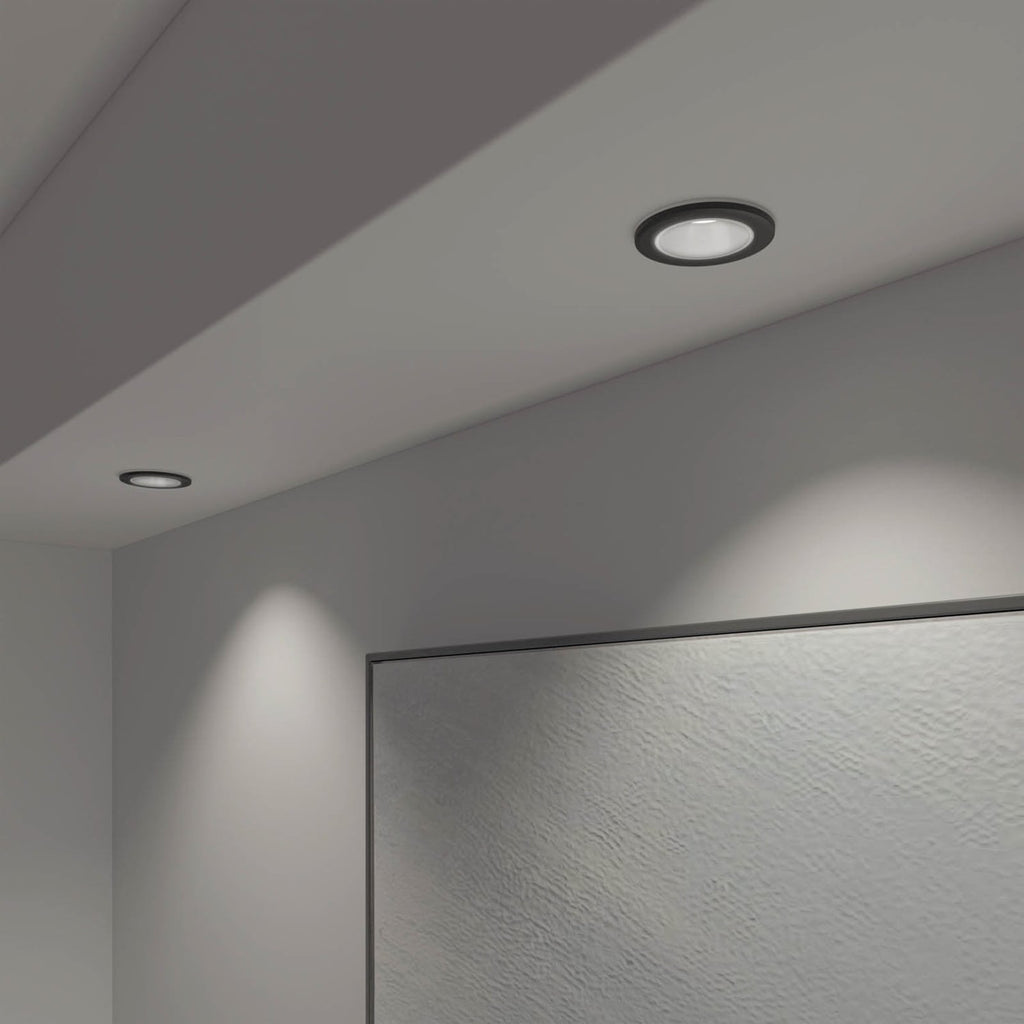 Smart innbyggingsspot Halo CCT RGB dimbar svart IP44 Calex lysmodus dagslys
