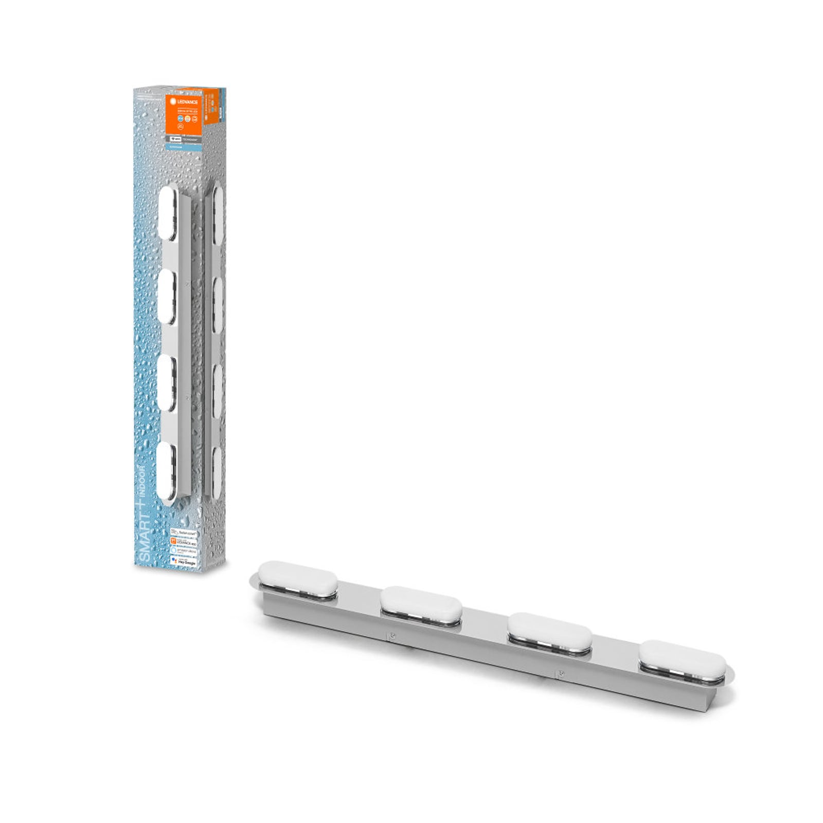 Smart LED-baderomslampe Orbis Wall Duplo 4-lys IP44 sølv appstyring