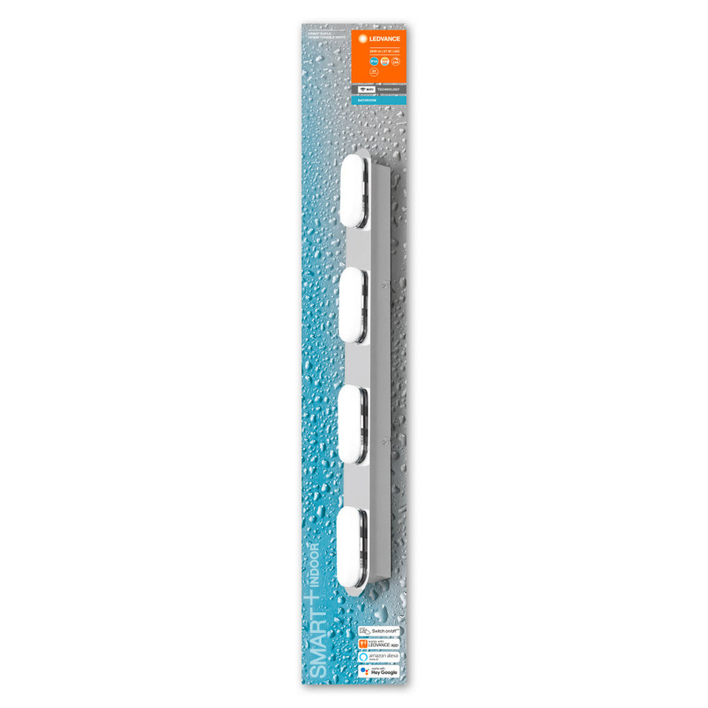 Smart LED-baderomslampe Orbis Wall Duplo 4-lys IP44 sølv dimmer
