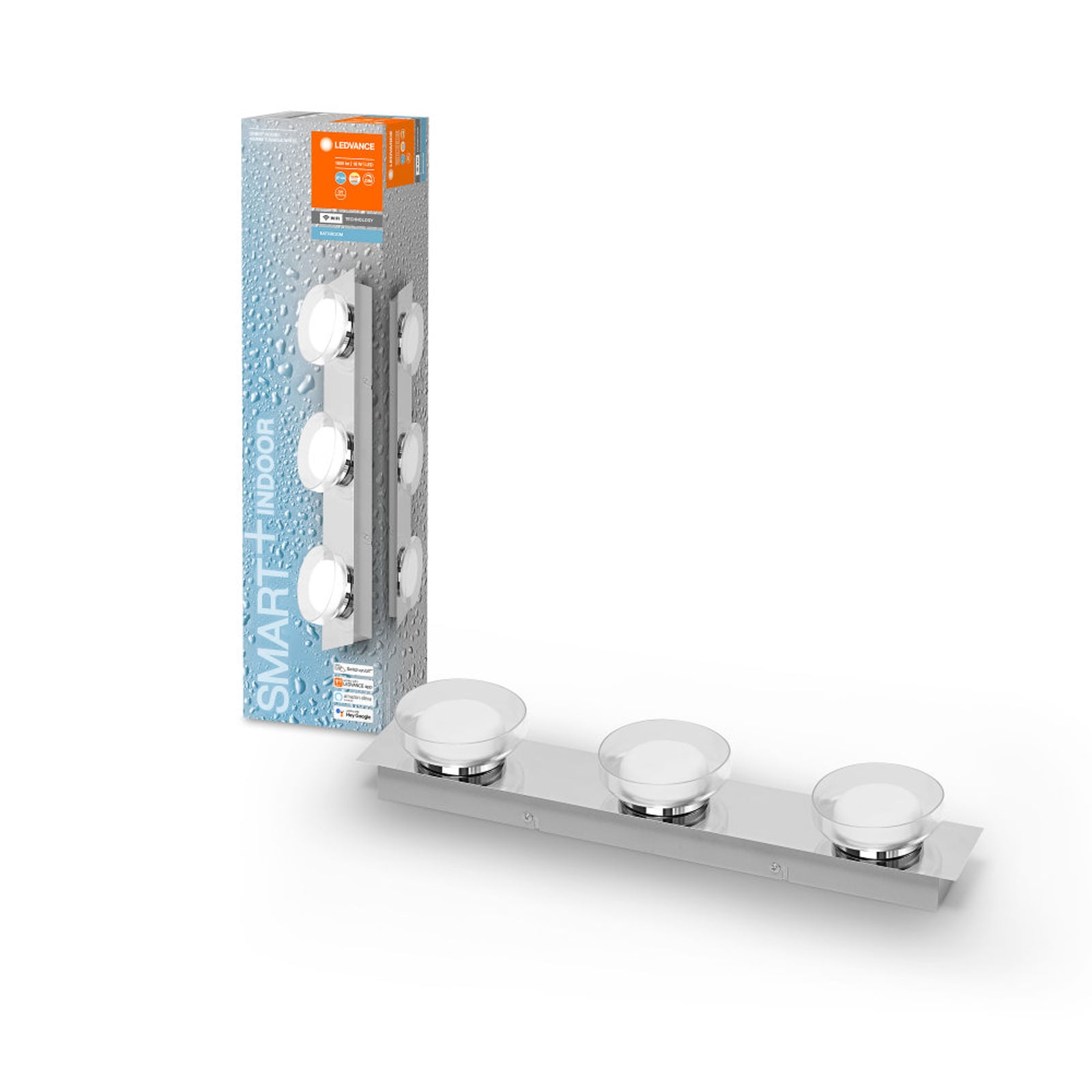 Smart LED-baderomslampe Orbis Wall Round 3-lys IP44 48 cm detalj av lyskilder