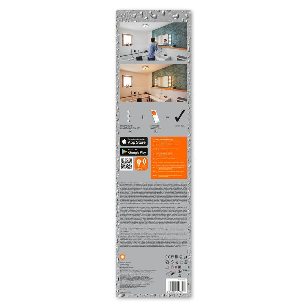 Smart LED-baderomslampe Orbis Wall Round 3-lys IP44 48 cm montert på bad