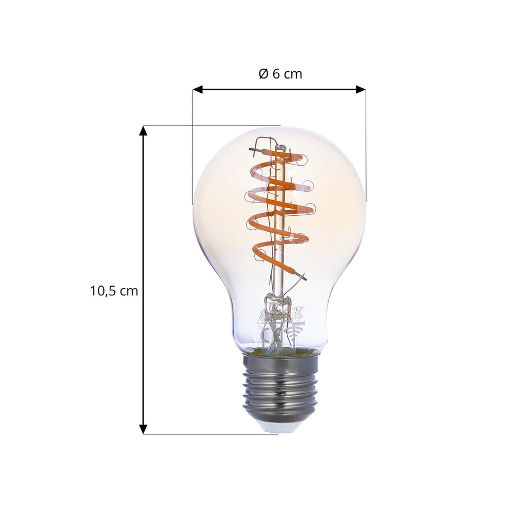 Smart LED filamentpære A60 amber E27 4,9W dimbar LUUMR montert i lampe