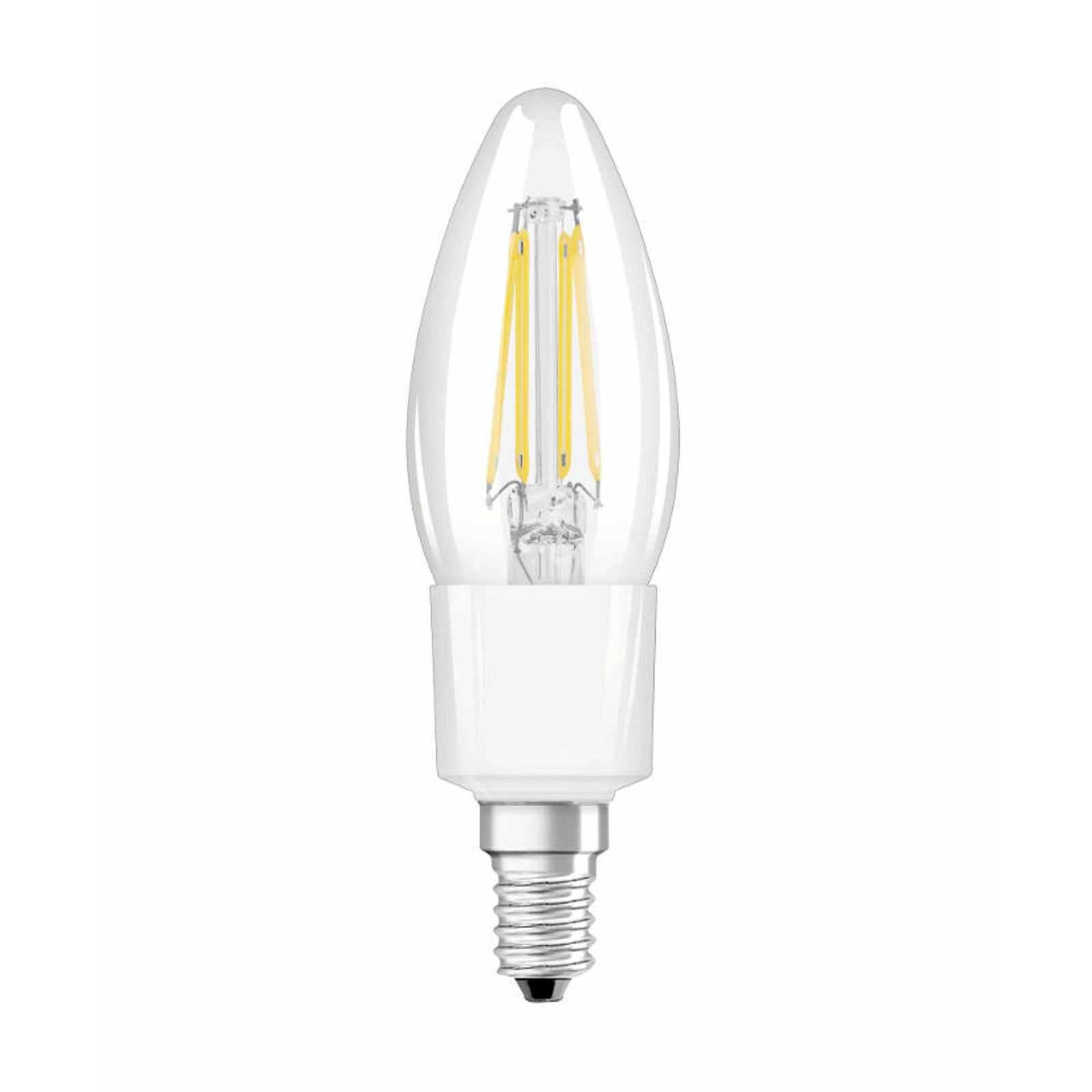 Smart LED filamentpære E14 4W kronelysform dimbar RGB forfra