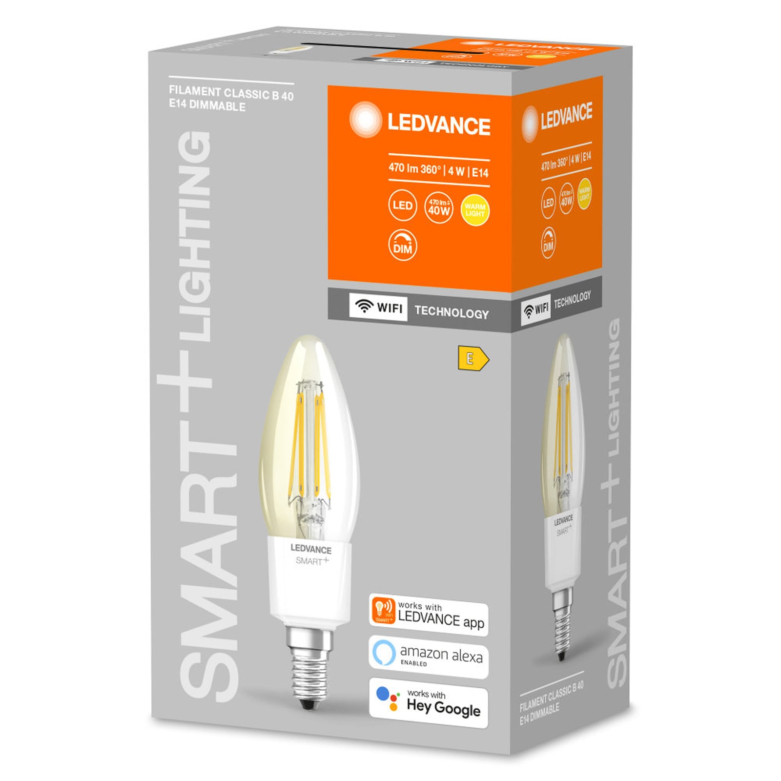 Smart LED filamentpære E14 4W kronelysform dimbar RGB detalj