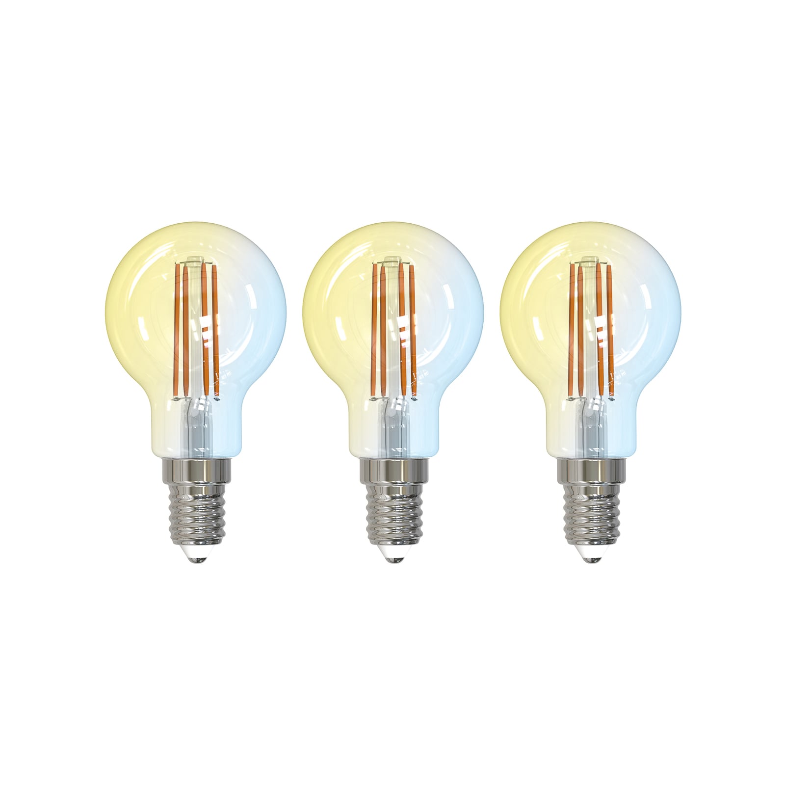 Smart LED filamentpære E14 dråpeform 4,2W CCT 3-pk klar LUUMR forfra