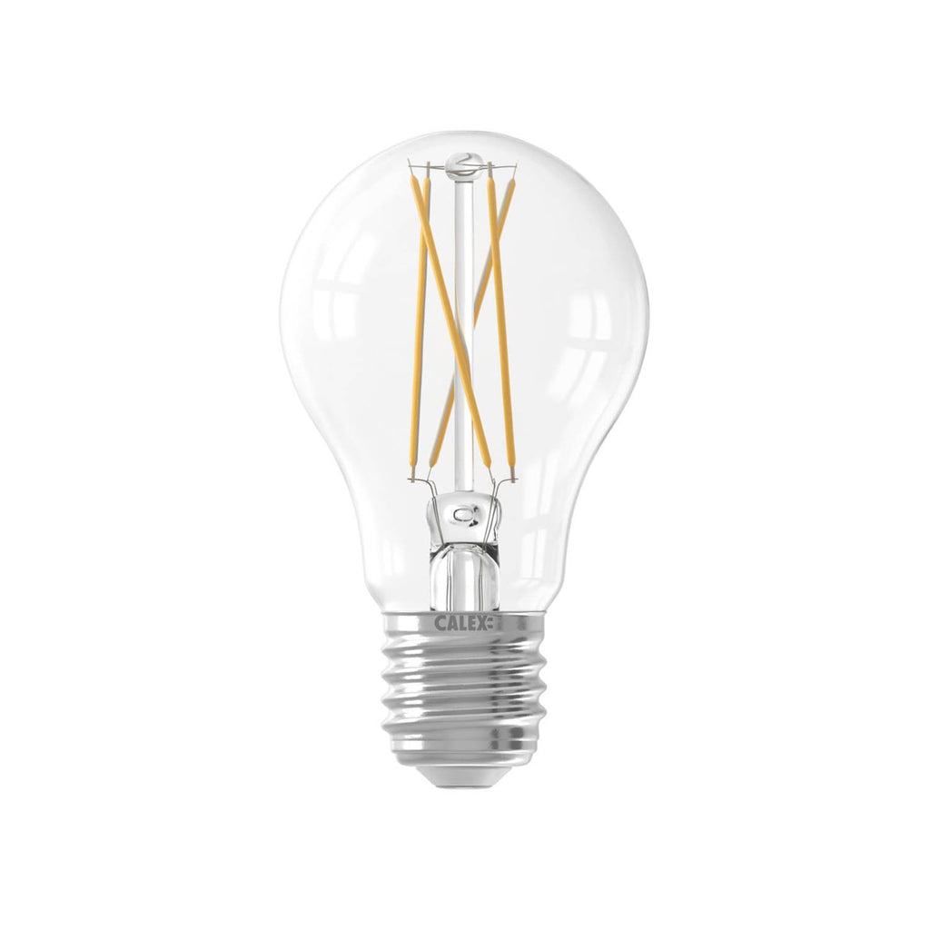 Smart LED filamentpære E27 A60 7W CCT dimbar klar WiFi - Calex forfra