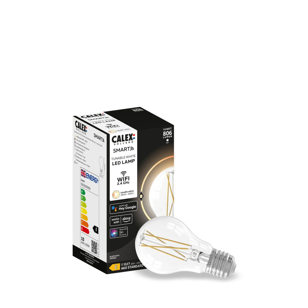 Smart LED filamentpære E27 A60 7W CCT dimbar klar WiFi - Calex lys i bruk