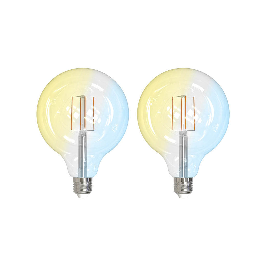 Smart LED filamentpære 2-pk E27 G125 7W CCT klar LUUMR forfra