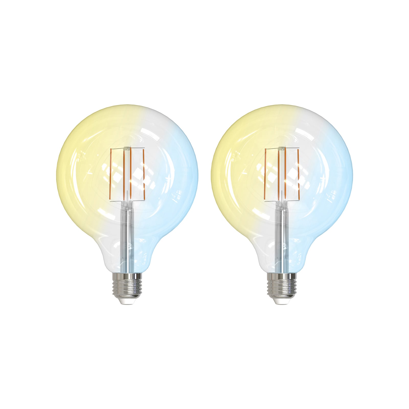 Smart LED filamentpære 2-pk E27 G125 7W CCT klar LUUMR forfra