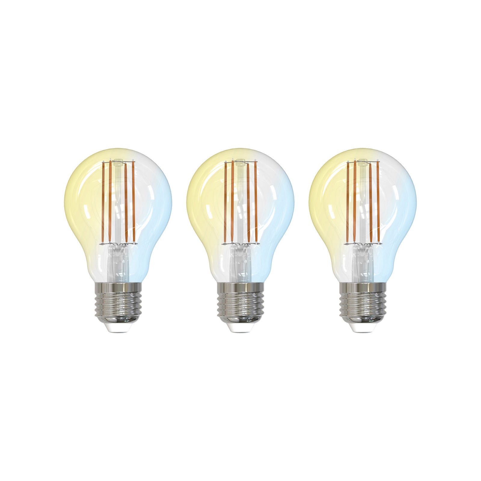 Smart LED filamentpære E27 7W CCT dimbar ZigBee 3-pk klar forfra