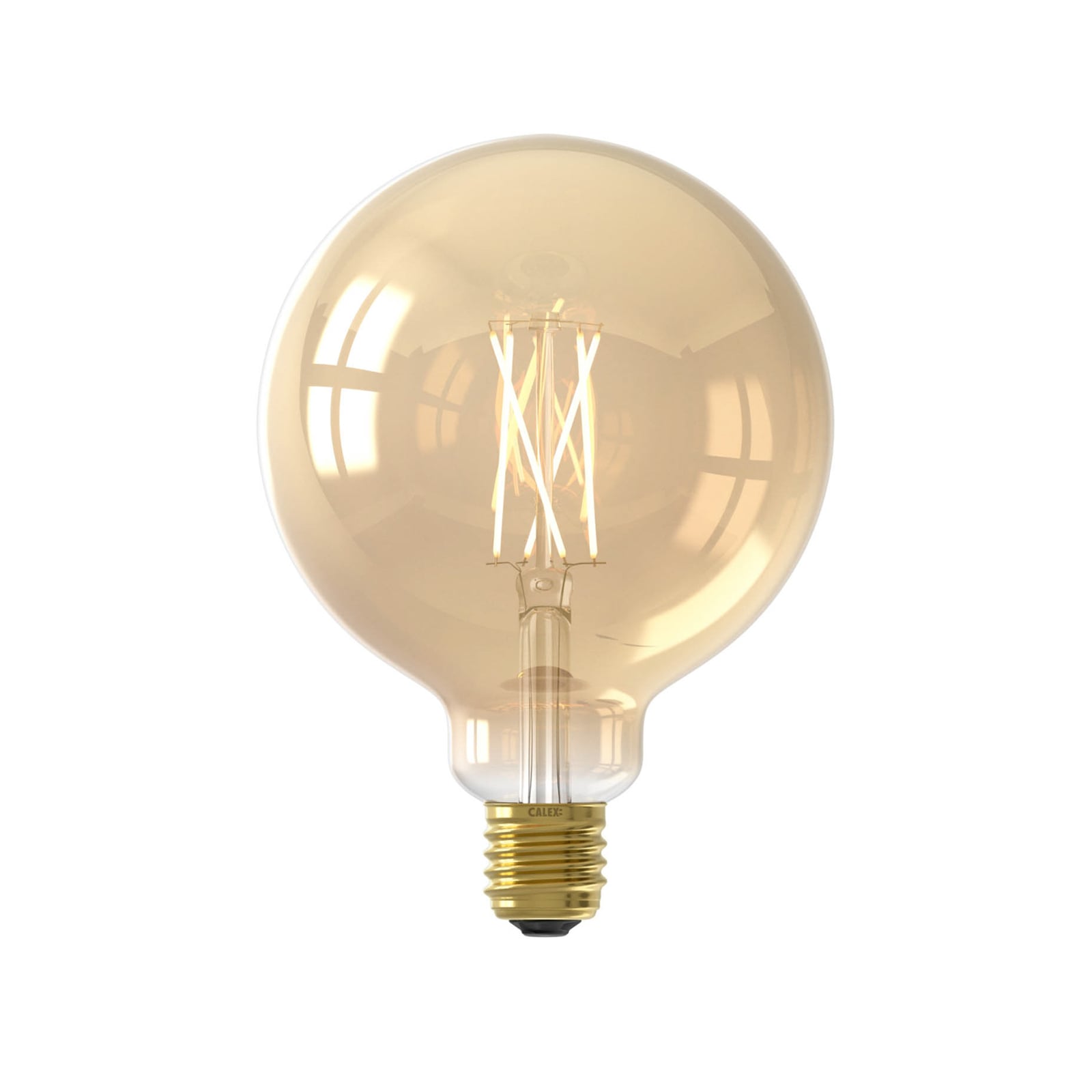Smart LED filamentpære E27 7W G125 gull fra Calex forfra