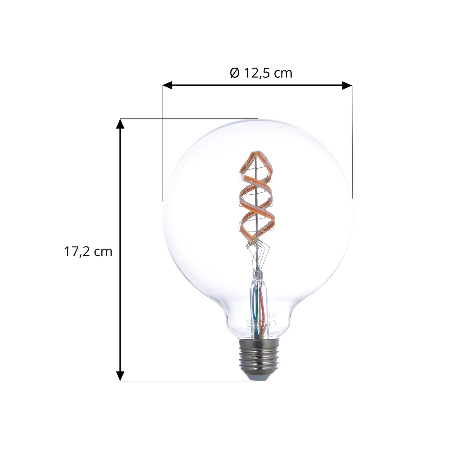 Smart LED-filamentpære E27 G125 4W RGB CCT klar dimbar detalj