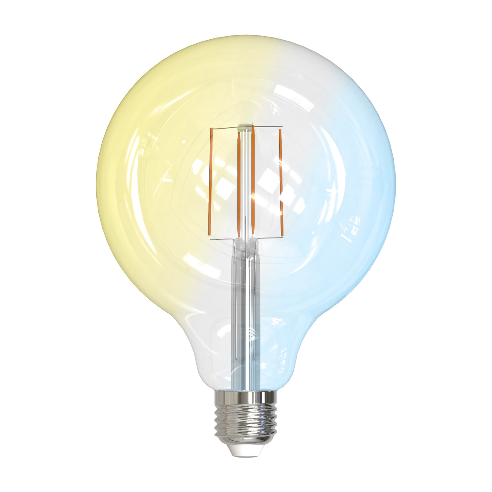 Smart LED filamentpære E27 G125 globe 7W CCT dimbar klar LUUMR forfra