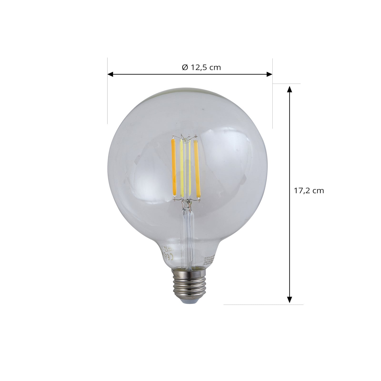 Smart LED filamentpære E27 G125 globe 7W CCT dimbar klar LUUMR detalj