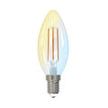 Smart LED filamentpære kronelysform E14 4,2W CCT klar Tuya forfra
