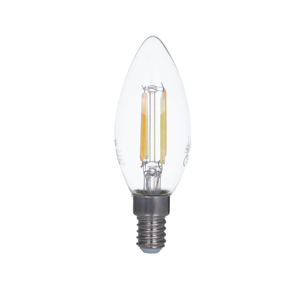 Smart LED filamentpære kronelysform E14 4,2W CCT klar Tuya bakside